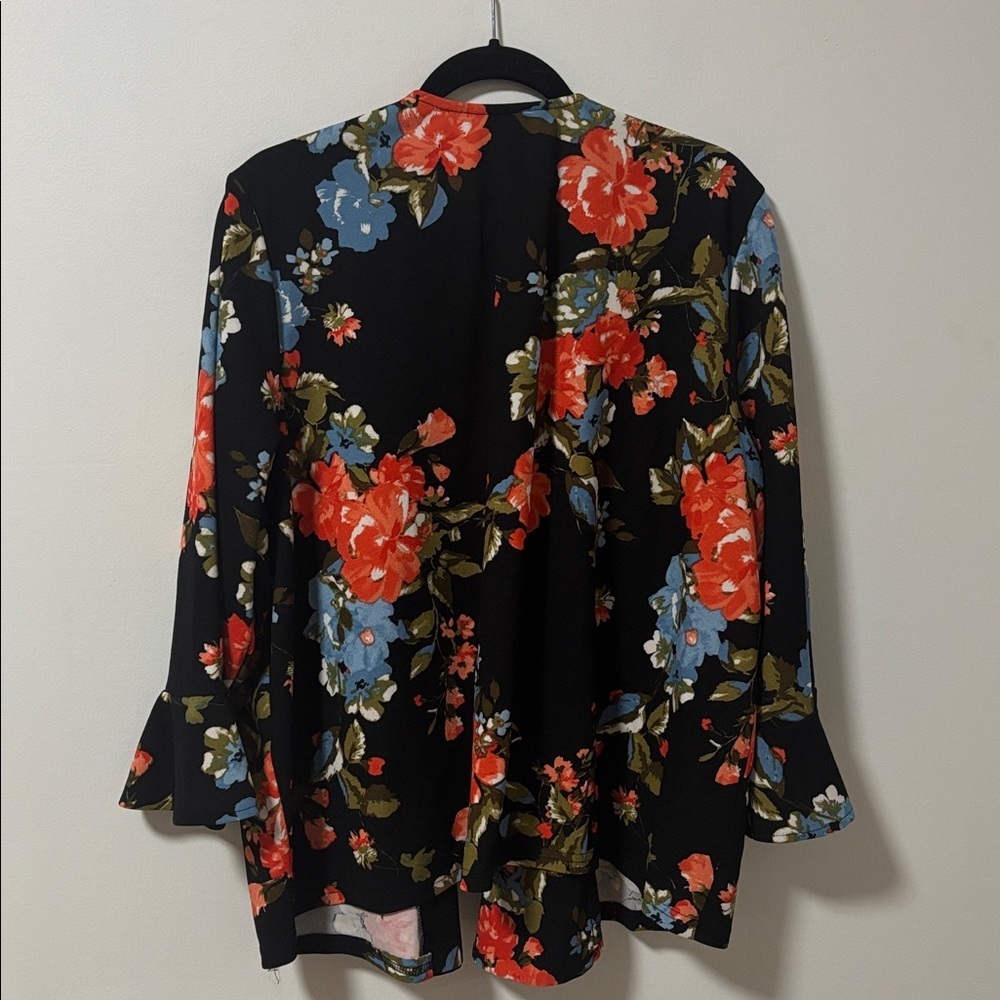 ROBIN ARTIZAN (1X) Floral Black Kimono Blazer Vibrant Lightweight Stretch NWT - Picture 5 of 10